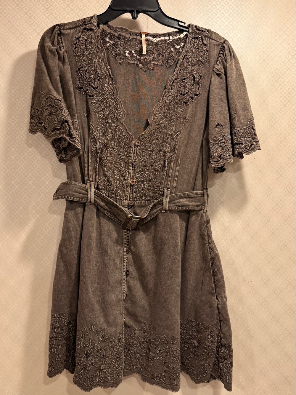 Free People Florian Mini Dress Brown Lace Trim Size M - Picture 6 of 14
